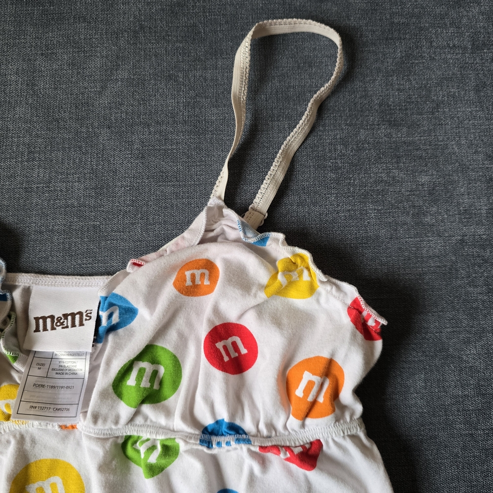 M&M’s Candy Logo Spaghetti Strap Dress Girls Size M White Colorful Print - Picture 9 of 11